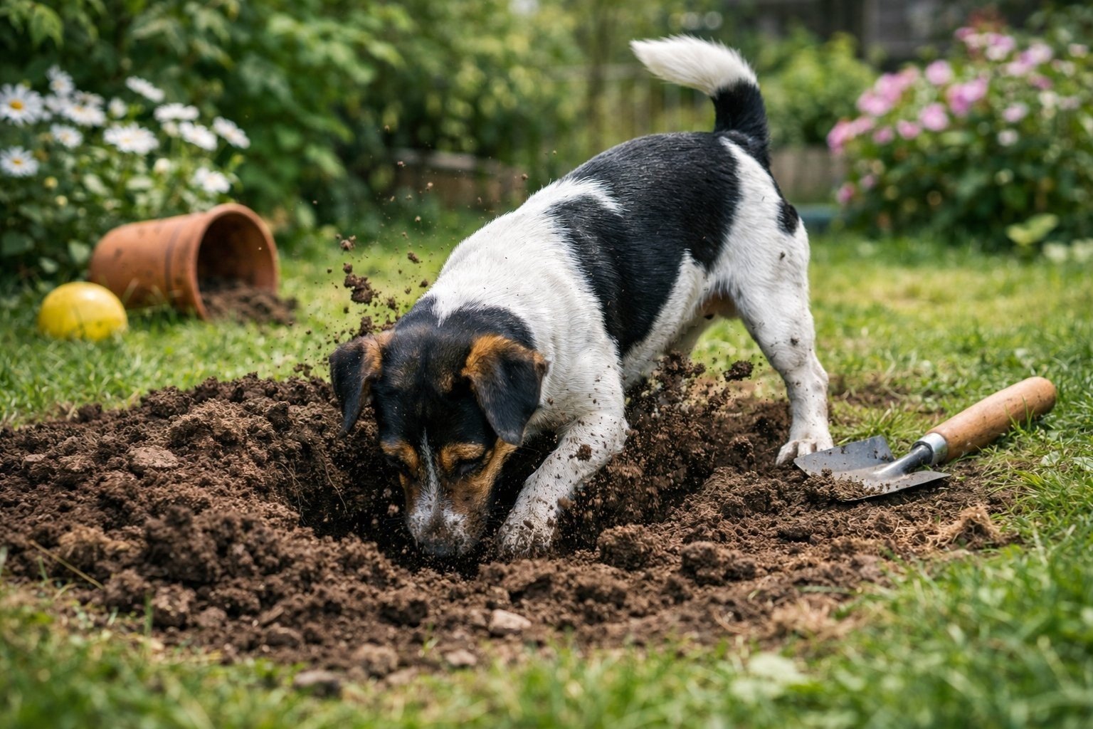 How to Stop a Dog Digging Holes in the Yard Without Fencing