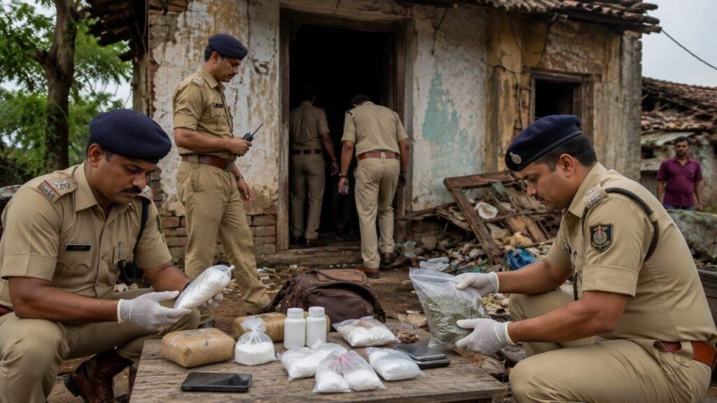 Representative image: Indian police officers inspecting seized contraband during an anti-drug operation. This photo is not from the Lucknow seizure.